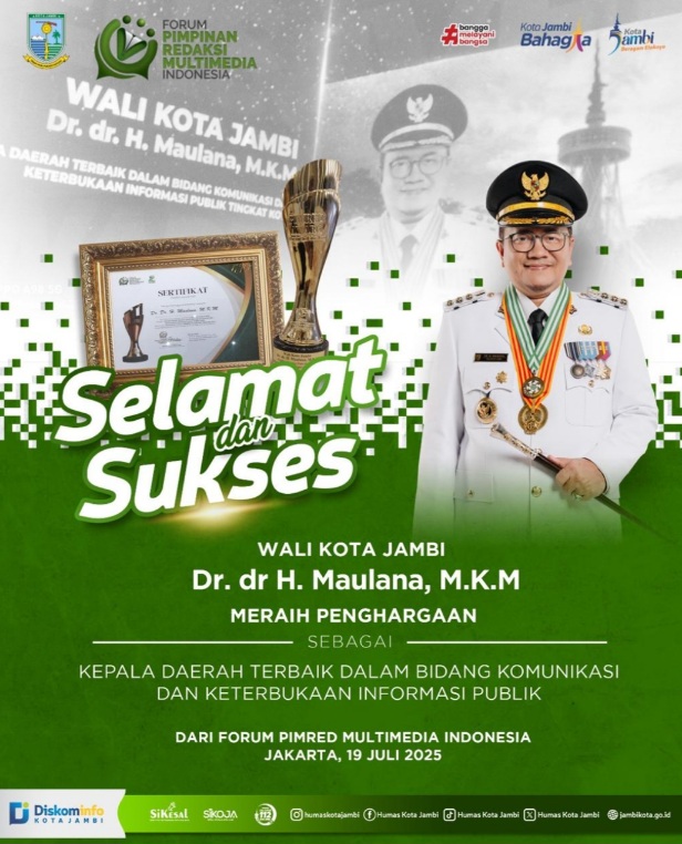 Role Model Kepemimpinan Terbuka dan Informatif, Wali Kota Jambi Raih Pemred Award’2025